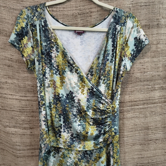 Salaam Midi Dress Green Blue Short Sleeve Midi Size Medium - Picture 5 of 10